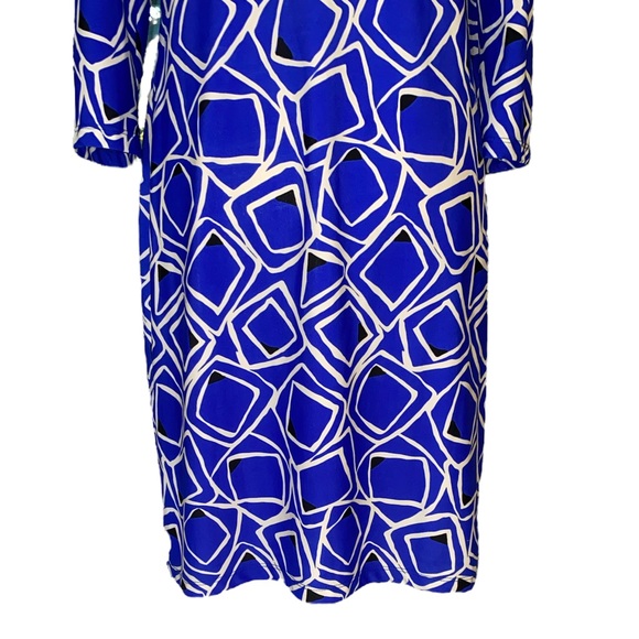 Jude Connally Off the Shoulder Royal Blue White Geometric Print Dress - XL - Picture 7 of 9